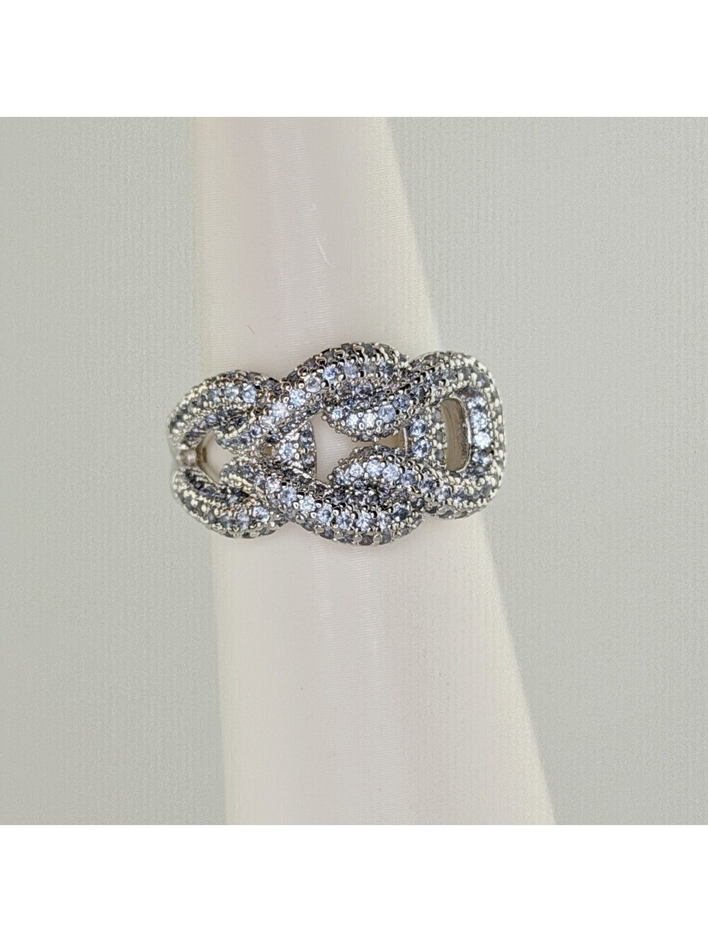 Bomb Party Ring Sz 8 "Melody’s Muse" Aqua Blue Spinel on Rhodium Pave Knot Link